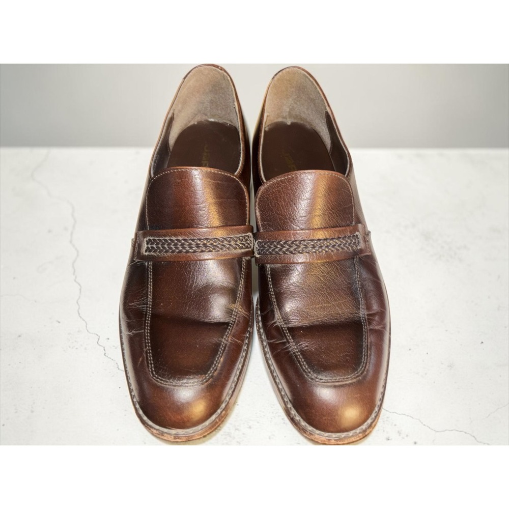 Vintage Jarman Men's 9.5 Brown Leather Braided Strap Loafers Leather Sole